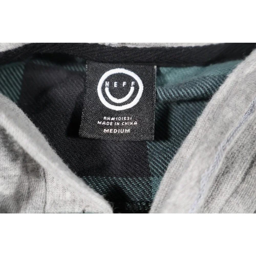 Neff Shirt Mens Medium Plaid Flannel Hooded‎ Button Up Skate Streetwear Green